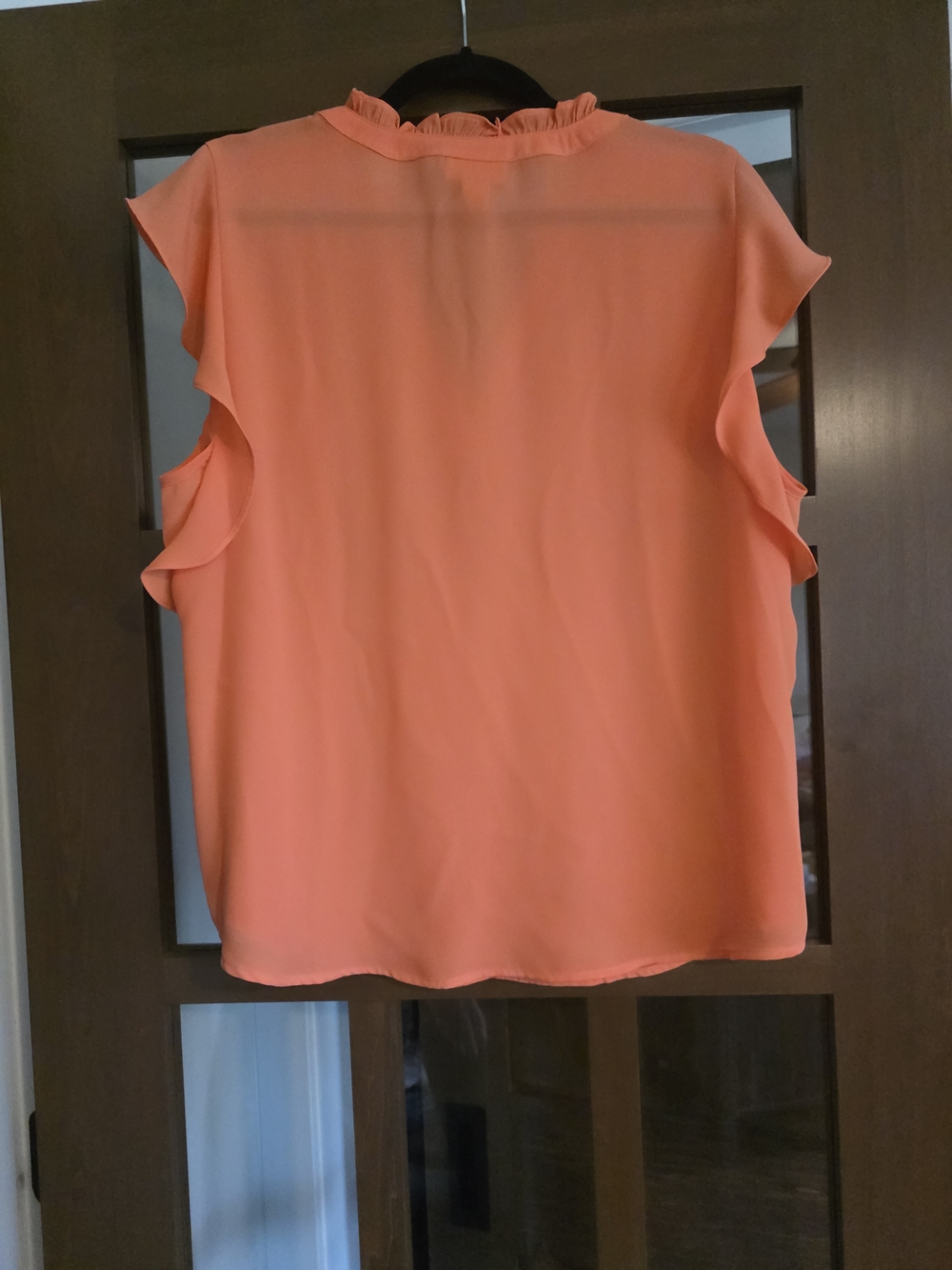 Coral Ruffled Cap Sleeve V-Neck Blouse - Picture 4 of 4